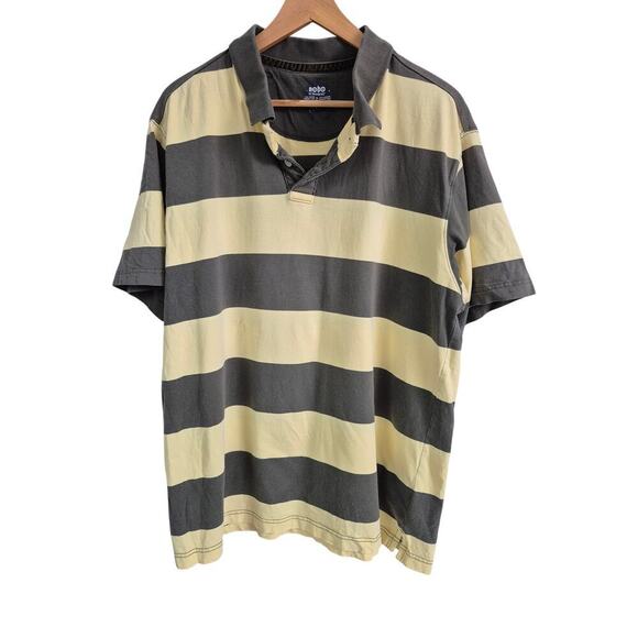 Y2k 90s NOBO No Boundaries 100% Cotton Wide Striped Polo Yellow/Green  XL 46/48 - Picture 1 of 4